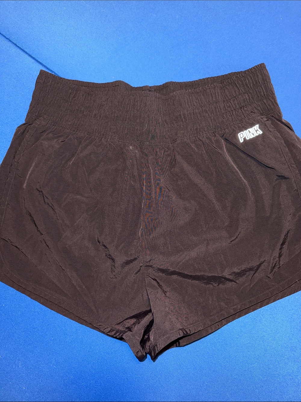 PINK Victoria's Secret Black Smocked-Waist Athletic Shorts